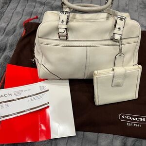 Coach Cream Leather Bag and Wallet Set